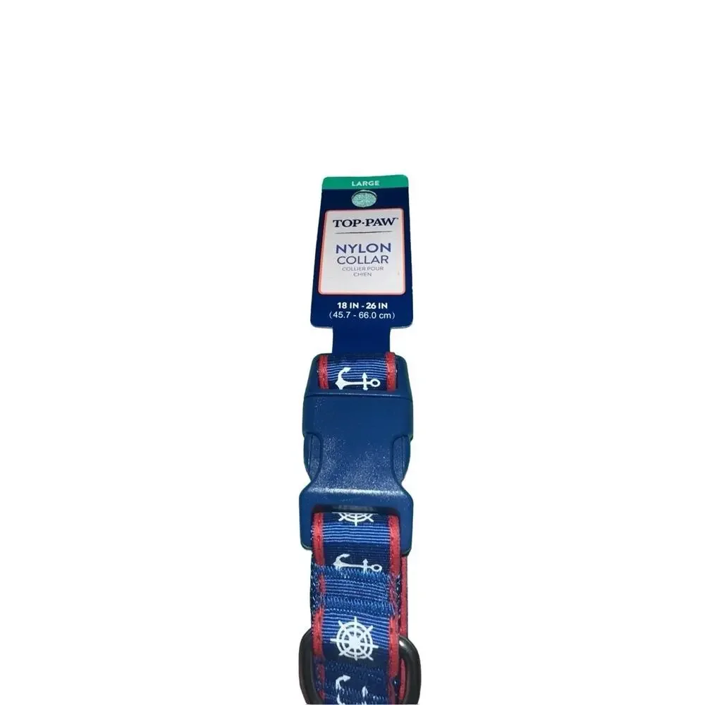 Top Paw Blue Nautical Anchor Nylon Adjustable Dog‎ Collar X-Small 8-12 in